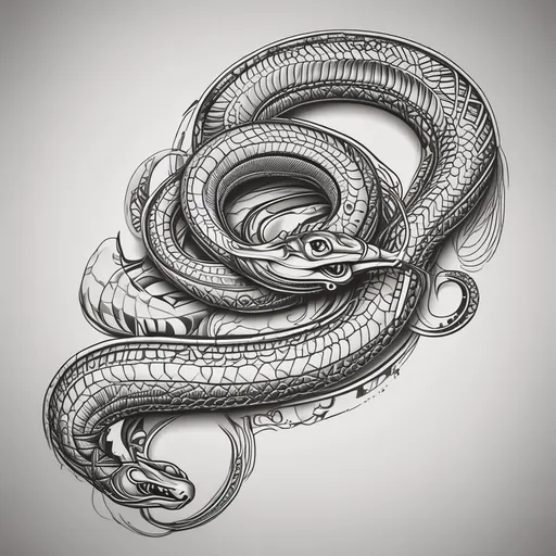 Snake Coil tattoo design in black-grey style with mythical, snake, reptile, coil, serpent features