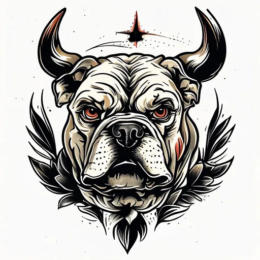 Bulldog tattoo design in traditional style with animal, dog, pet, bulldog, mascot features