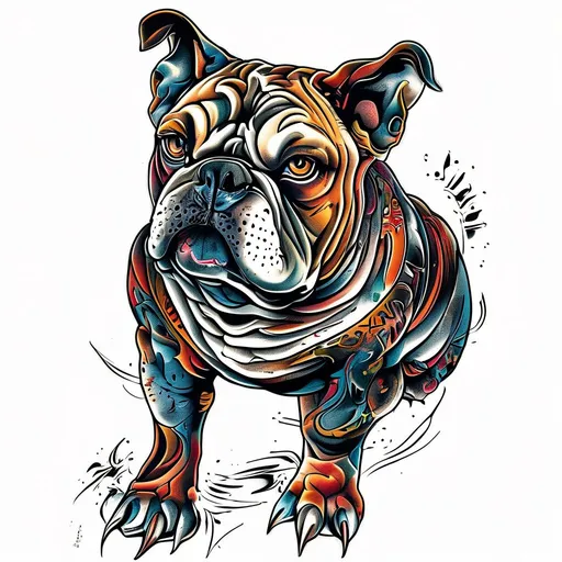 Bulldog tattoo design in new-school style with animal, dog, pet, bulldog, mascot features