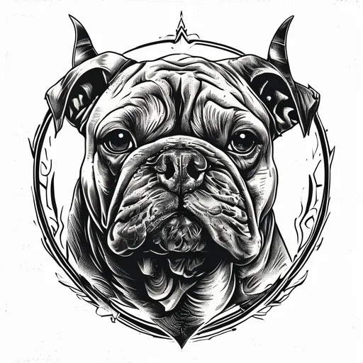 Bulldog tattoo design in woodcut style with animal, dog, pet, bulldog, mascot features
