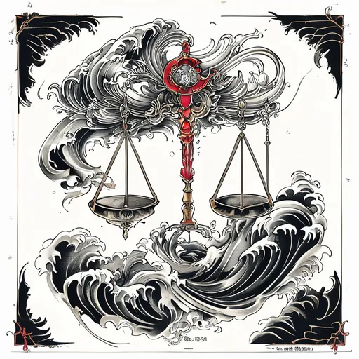 Libra Zodiac Sign tattoo design in japanese style with astrology, scales, zodiac, Libra, balance features