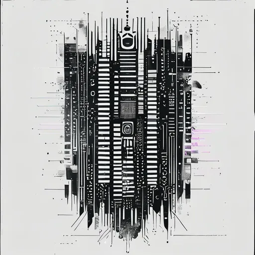 Barcode with secret text tattoo design in cyber-sigilism style with design, text, code, barcode, secret features