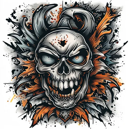halloween tattoo design in graffiti style with skull, spider, witch, ghost, pumpkin, bat, candy, halloween features