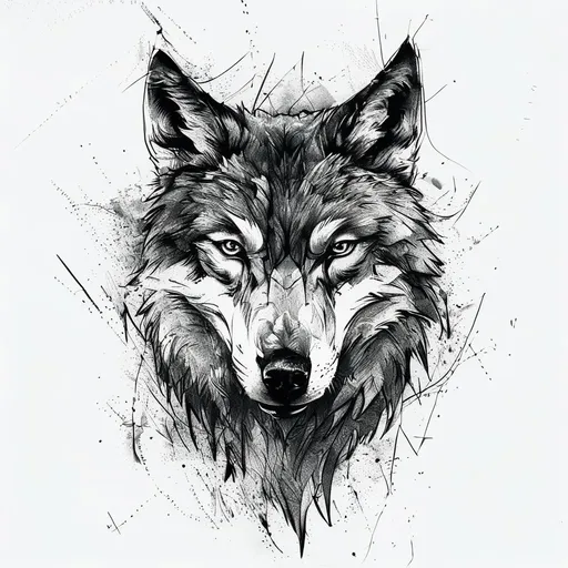 wolf tattoo design in sketch style with wolf features