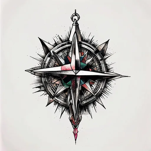 compass tattoo design in neotraditional style with compass, navigation, adventure, exploration features