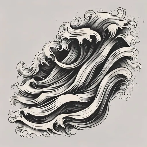 Wave pattern tattoo design in black-grey style with wave, ocean, abstract, pattern, flow features