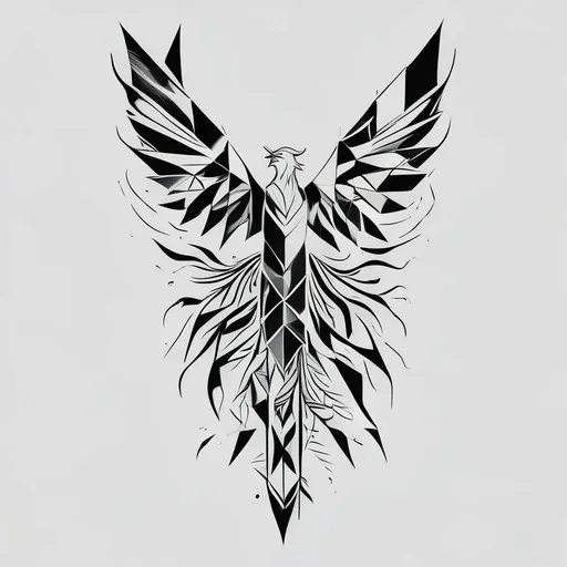 God and the Phoenix tattoo design in geometric style with spiritual, phoenix, rebirth, mythology, god features