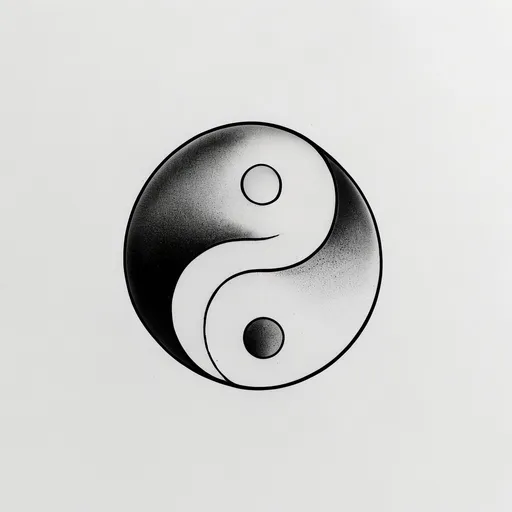 ying yang tattoo design in minimalist style with symbol, balance, harmony, yingyang features
