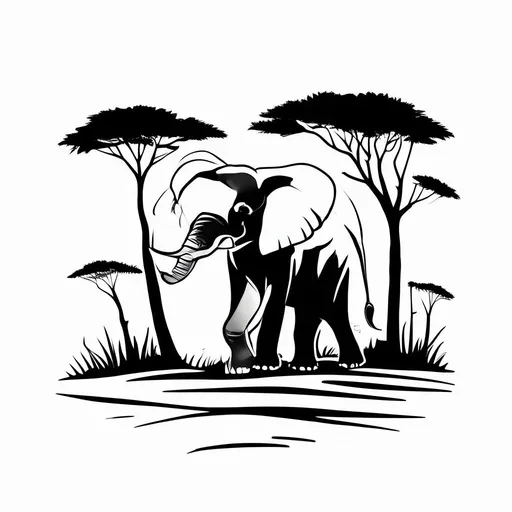 safari tattoo design in minimalist style with nature, wildlife, animals, adventure, safari features