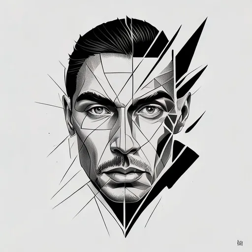 Half man face half geometric lines tattoo design in geometric style with geometric, abstract, portrait, lines, half face features