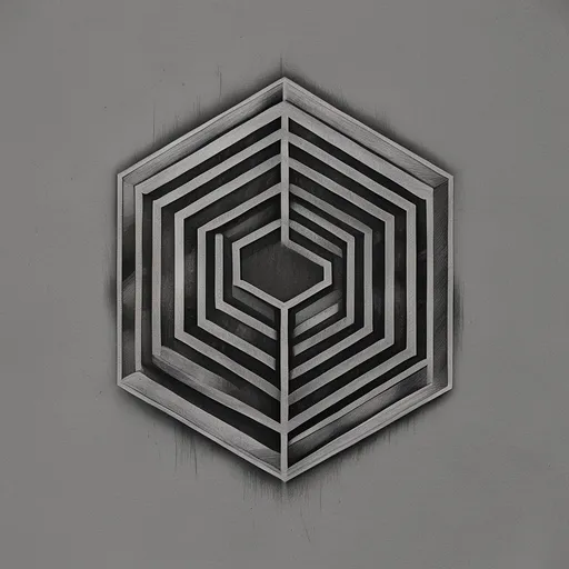 Hexagon tattoo design in black-grey style with geometric, hexagon, shape features