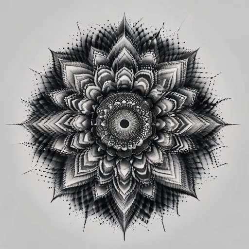 Dotwork mandala tattoo design in black-grey style with geometric, intricate, blackwork, dotwork, mandala features