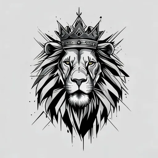 Crowned lion tattoo design in geometric style with wildlife, lion, crown, royalty features