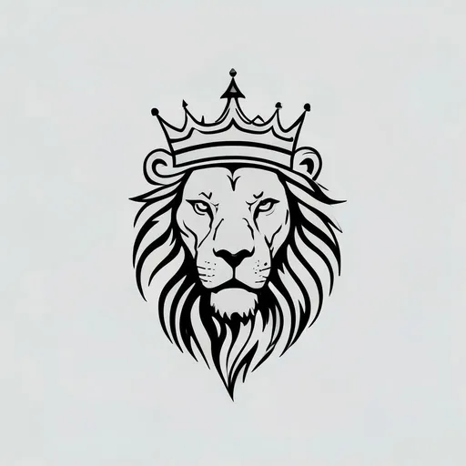 Crowned lion tattoo design in minimalist style with wildlife, lion, crown, royalty features